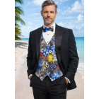 Maui Hawaiian Tuxedo Vest & Bow Tie, Bright Floral Pattern for Tropical Weddings